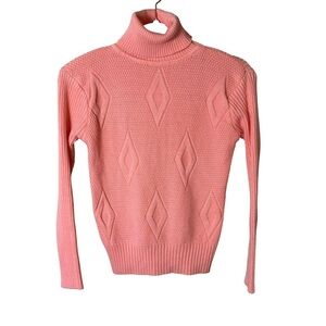 Elegant Coral Vintage Inspired Knit Turtleneck Sweater Size XS Cozy Retro